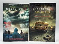 Front covers of both paperback books: Monument 14 and Monument 14: Sky on Fire