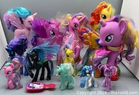 Group shot of all twelve pony figures and brush