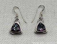 Front view of both earrings showing stone color and triangular setting