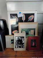 Group shot of all six framed pieces leaning together