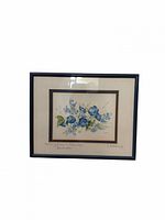 Front view showing Morning Glory lithograph, mat, signature and frame