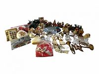 Full spread of assorted Christmas decorations laid out