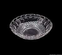 Top view of clear Plymouth Thumbprint bowl showing lace rim and diamond base