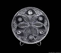 Top view of cut lead glass footed cake plate showing full pattern