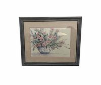 Front view of framed floral watercolor print showing image, mat, and frame