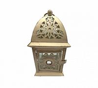 Front view of cream metal lantern with closed door