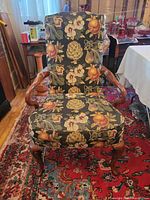 Front view showing overall design and upholstery pattern