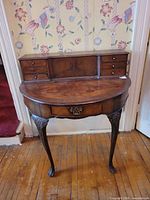 Full view of French Louis XI style lady's desk showing overall design and condition