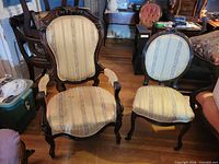 Both Victorian chairs side by side showing size and upholstery match