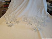 Group view of 10 Royal Doulton Georgian pattern crystal glasses
