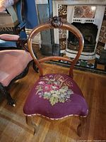 Full view of Victorian balloon back chair showing frame, seat and legs