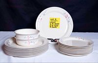 All dinnerware pieces displayed, showing pattern and quantity
