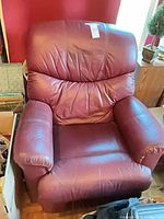 Front full view of burgundy leather La-Z-Boy recliner
