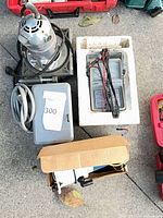 Overview with router, analyzer in foam, timer box, pump box