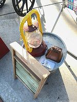 Group shot showing lantern, bucket, cowbell and washboard