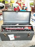 Toolbox closed and open showing sockets and hand tools