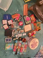Overview of all assorted items spread out on floor