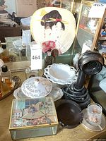 Group shot of all six vintage collectible items on tabletop