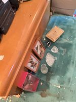 Group shot showing framed plaques, glassware, ceramic dish and boxed figurine