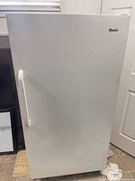 Front exterior view of freezer showing door and handle
