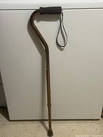 Full view of bronze Airgo adjustable cane showing entire length and rubber tip