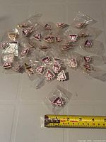 All 42 individually bagged ODMHA pins with measuring tape for scale