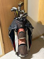 Full view of bag standing with all clubs inserted