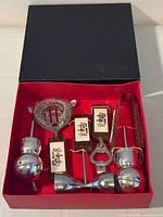 Overall view of boxed 6-piece stainless bar set