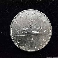 Reverse of 1981 Canadian dollar showing canoe design and date
