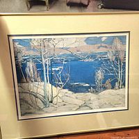 Full front view of framed Tom Thomson Winter Lake print
