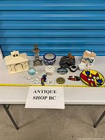 Overall view of all decorative items laid on table