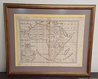 Front view of framed Petrus Bertius Africa map print showing mats and frame