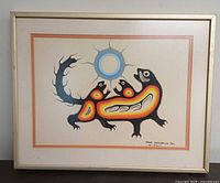 Full view of framed Eddie Kakepetum painting