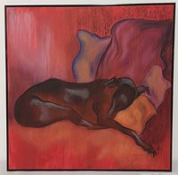 Front view of framed painting showing full composition