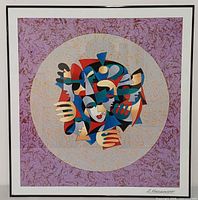 Front view of framed seriolithograph showing artwork, mat, frame and glazing