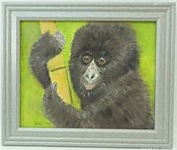 Front view of framed baby mountain gorilla painting