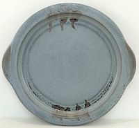 front view of platter showing slate glaze and handles