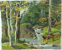 Full view of acrylic paint-by-number deer forest painting