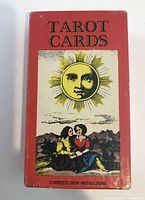 Front of red tarot card box