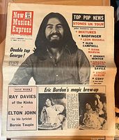 Cover featuring George Harrison ‘Double top George!’ headline, Stones UK tour, Ray Davies/Elton John teaser