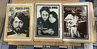 Three Rolling Stone magazines with Paul McCartney, John Lennon & Yoko Ono, and George Harrison covers