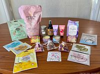 All spa items displayed on table