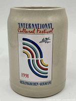 Front view showing festival graphic and text