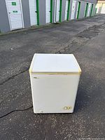 Front view of compact Danby chest freezer showing overall size and color