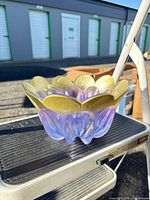 Angled side view showing iridescent color shift and petal shaping