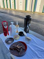 Overall view of all nine decorative items on table