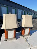 Both table lamps showing full forms, bases, shades, cords