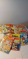 Group shot of all nine Archie digest comics spread out showing covers