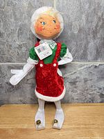 Front view of Annalee elf showing attire and condition
