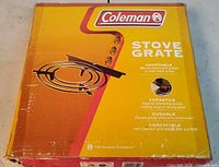 Front of Coleman stove grate box showing product name and compatibility